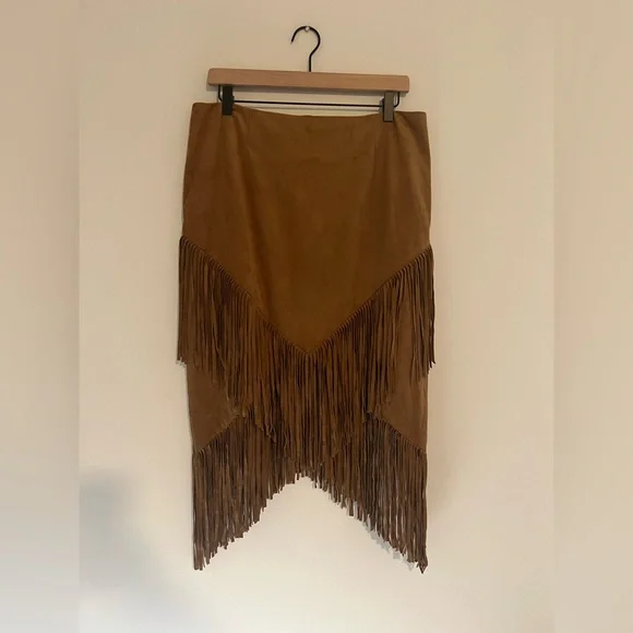 Chico’s - Faux-Suede Fringed Midi Skirt - Size 2 - Picture 2 of 8